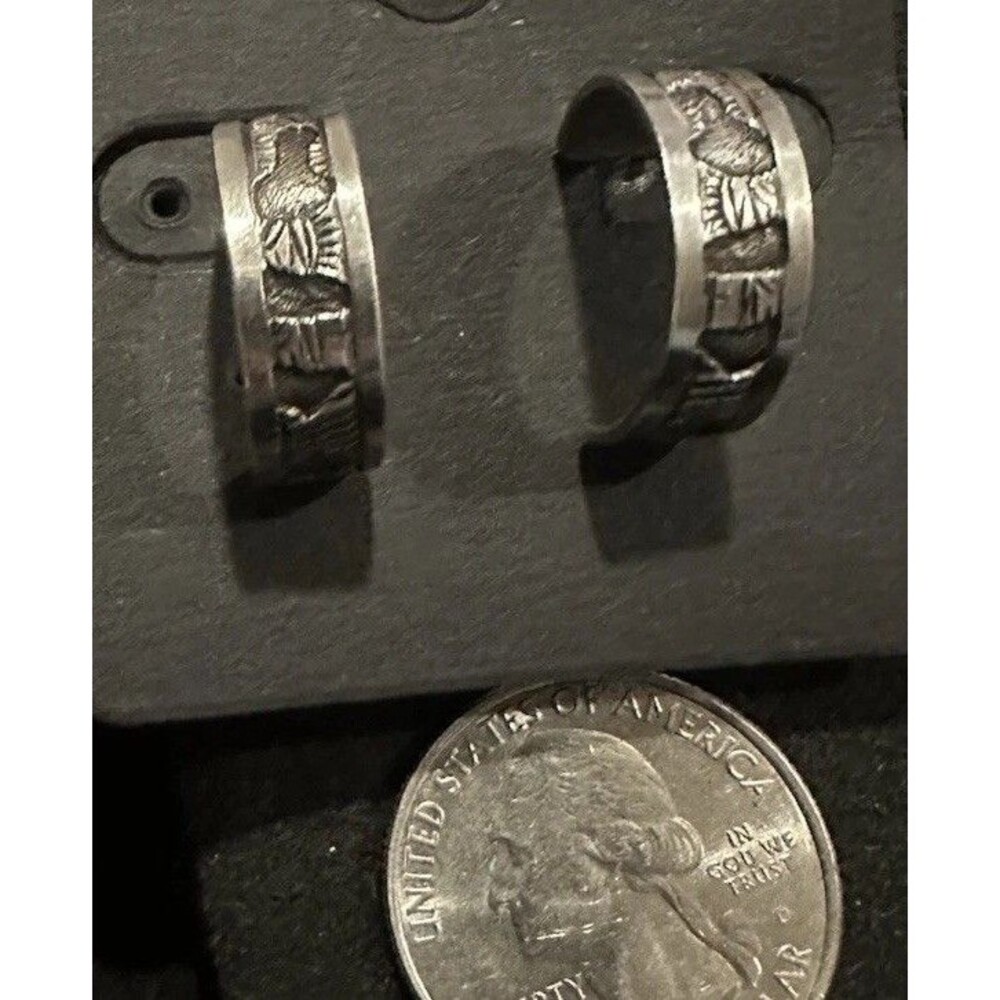 Native American Navajo Etched Story Teller Hoop Earrings Sterling Silver